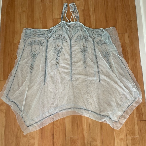 Free People Dresses & Skirts - Free People Sheer Blue Embellished Dress Small